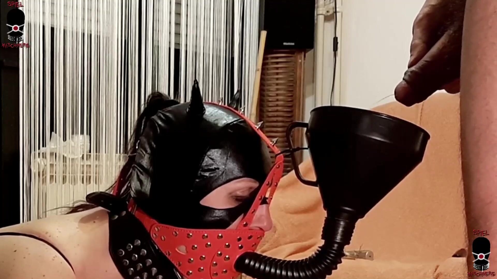 Spurting A Load Of Cum And Piss Into A Funnel Slave S Tunnel Gag
