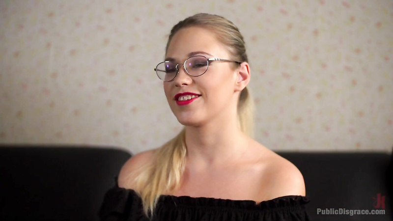 Nerdy blonde exits the Garden of Eden to get her ass busted in public!