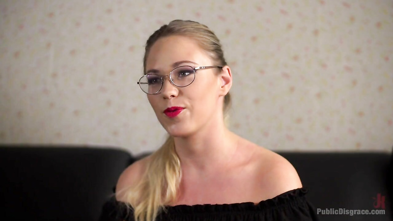 Nerdy blonde exits the Garden of Eden to get her ass busted in public!
