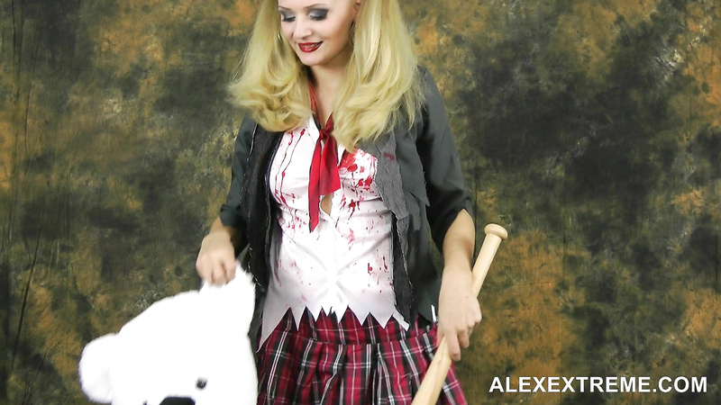ALEXEXTREME - Kinky Niky Halloween schoolgirl with baseball bat in ass