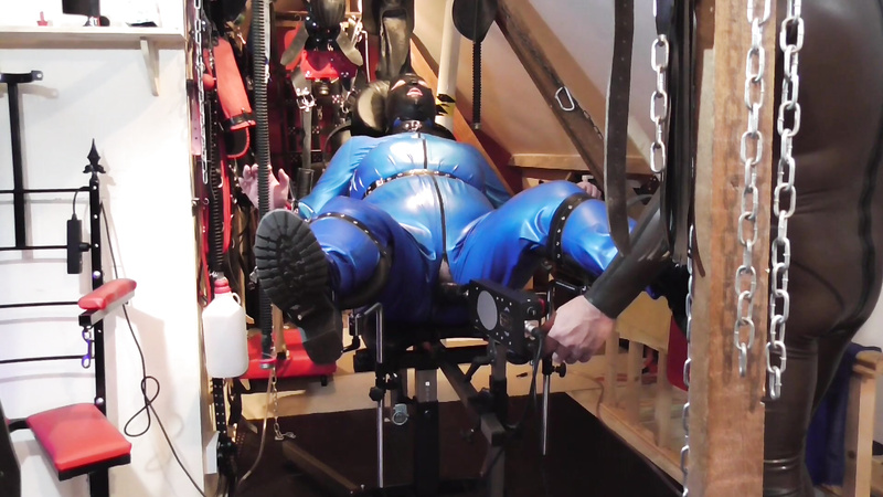 Blue Rubber Catsuit And The Fucking Machine