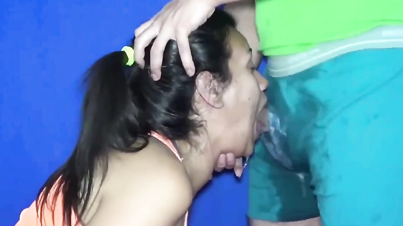 A filthy Brazilian chick pukes her guts out during a sloppy blowjob