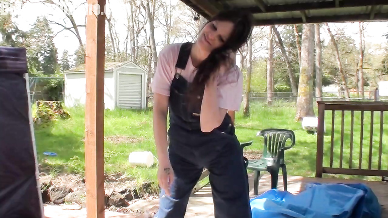Donna: Smoking Outside in Overalls