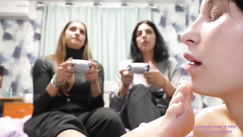 Bella And Jane Clean Our Feet While We Play The Game Console