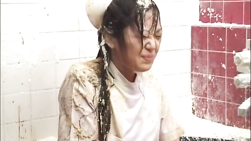 Asian girl gets a piss bukkake