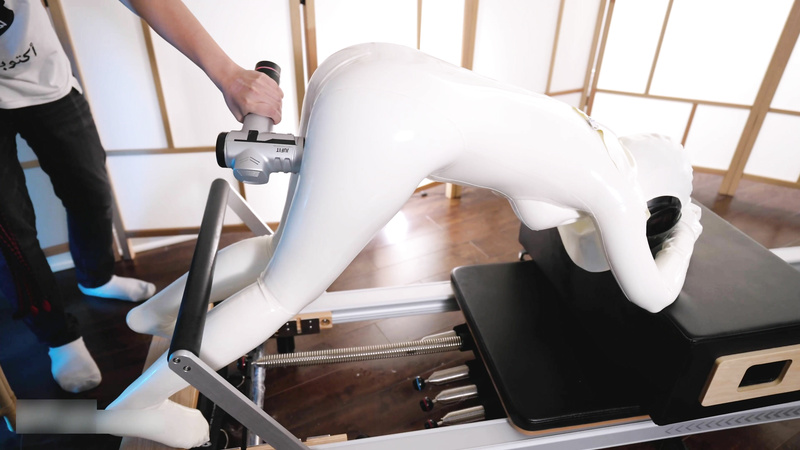 White latex doll gets her physical workout session with orgasm