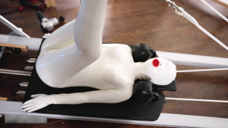 White latex doll gets her physical workout session with orgasm